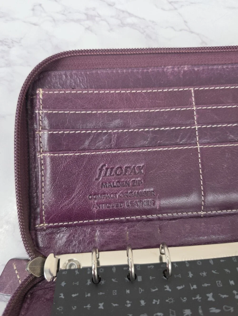 Filofax Leather Organizer Binder Zip Wallet in Deep Plum Purple Agenda - Picture 6 of 13